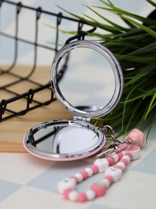 Зеркало-шейкер раскладное с шнурком &quot;Terenity&quot;, розовое (7*7 см) 