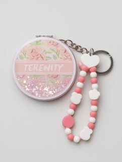 Зеркало-шейкер раскладное с шнурком "Terenity", розовое (7*7 см)