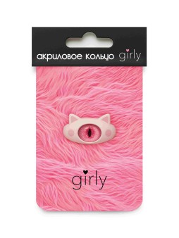 Кольцо акриловое GIRLY "Розовый кот", розовое (d=1,7 см)