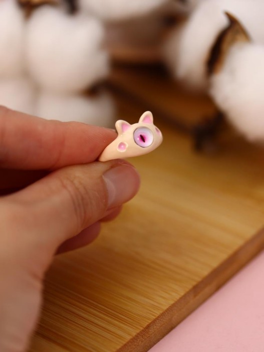 Кольцо акриловое GIRLY "Розовый кот", розовое (d=1,7 см) 