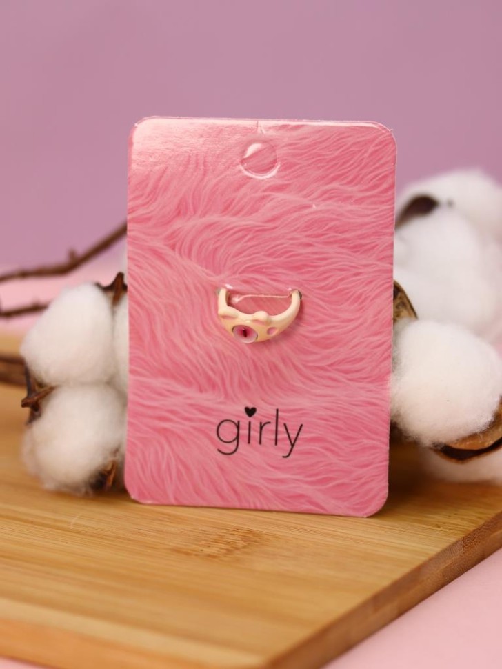 Кольцо акриловое GIRLY "Розовый кот", розовое (d=1,7 см)