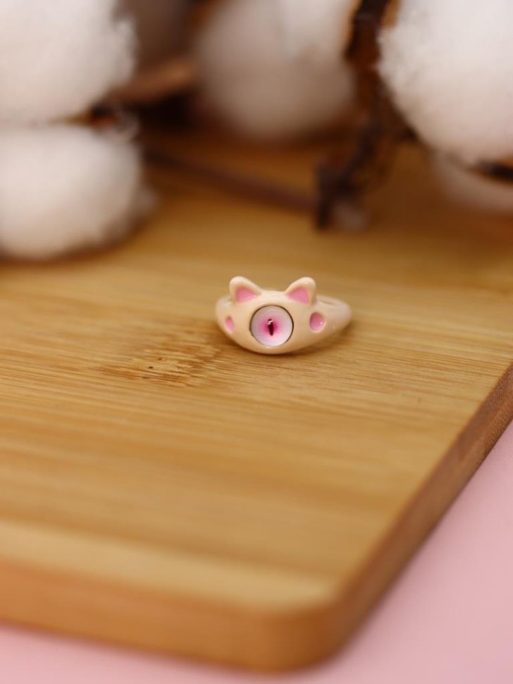 Кольцо акриловое GIRLY "Розовый кот", розовое (d=1,7 см)