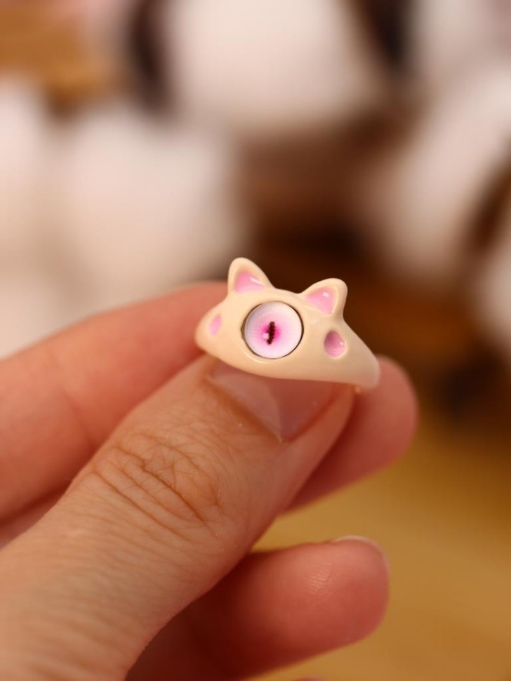 Кольцо акриловое GIRLY "Розовый кот", розовое (d=1,7 см)