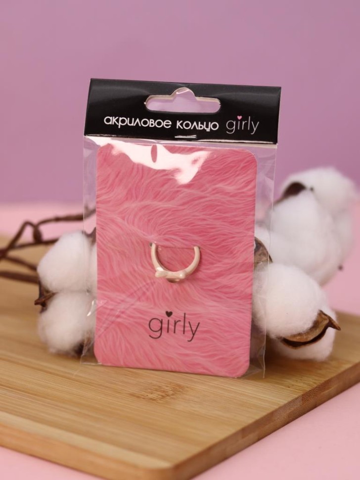 Кольцо акриловое GIRLY "Розовый кот", розовое (d=1,7 см)