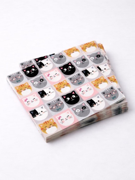 Салфетки бумажные трехслойные 20шт. "Кошки с ушками" (33*33 см) 