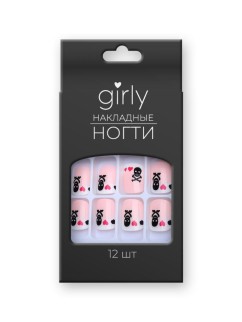 Накладные ногти GIRLY    «Black and white», 12 шт., с клеевыми пластинами