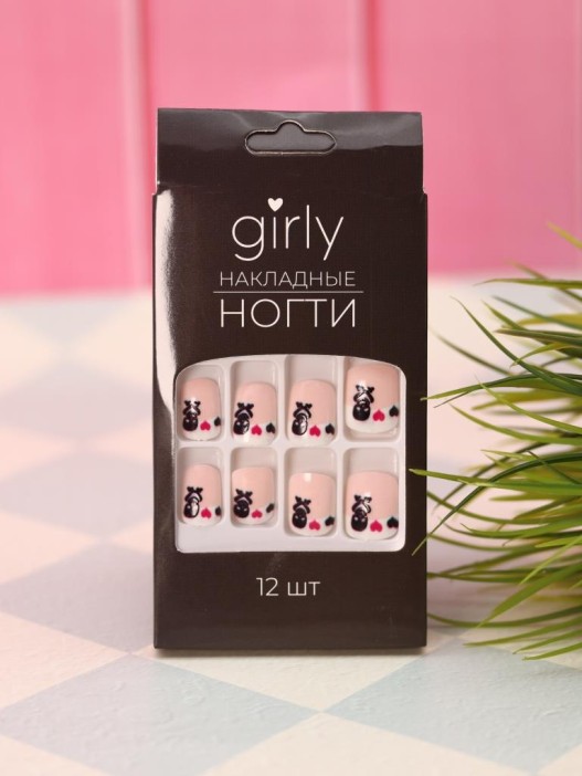 Накладные ногти GIRLY    «Black and white», 12 шт., с клеевыми пластинами 