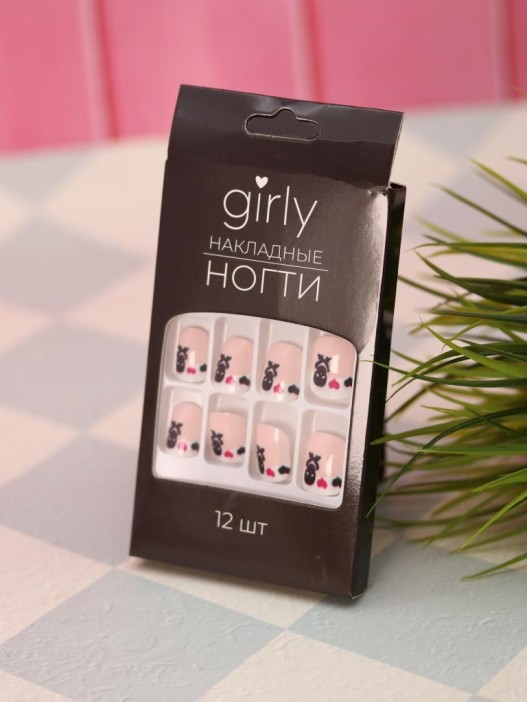 Накладные ногти GIRLY    «Black and white», 12 шт., с клеевыми пластинами 