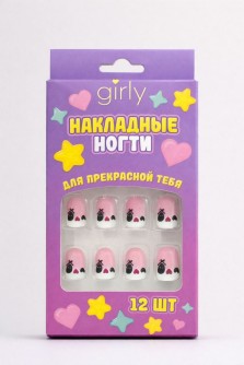Накладные ногти GIRLY "Черно-белые", 12 шт., с клеевыми пластинами