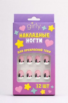 Накладные ногти GIRLY "Черно-белые", 12 шт., с клеевыми пластинами