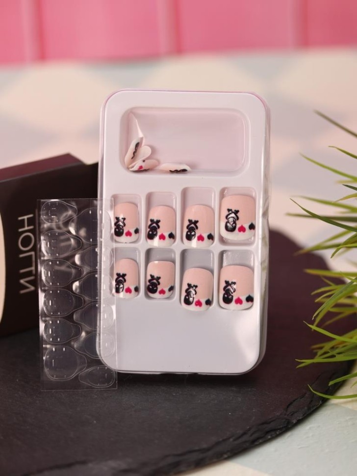 Накладные ногти GIRLY "Черно-белые", 12 шт., с клеевыми пластинами