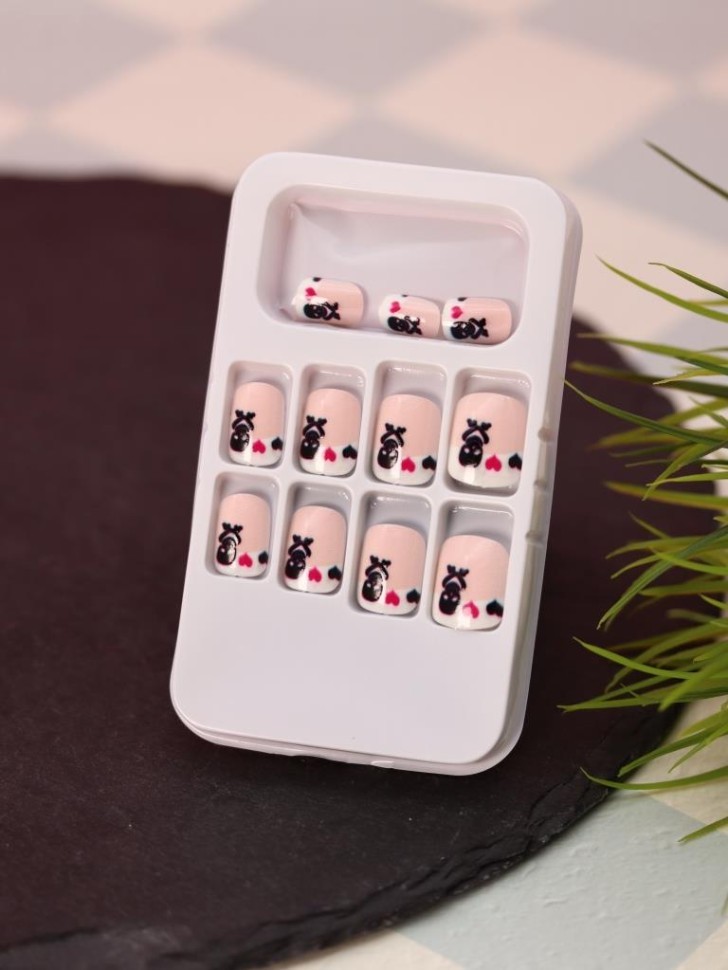 Накладные ногти GIRLY "Черно-белые", 12 шт., с клеевыми пластинами