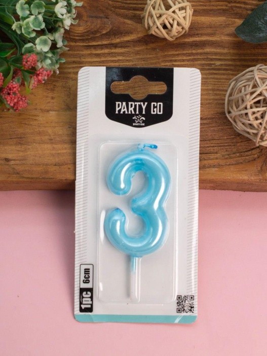 Свеча для торта &quot;Azure glow&quot; цифра 3, (6 см) 