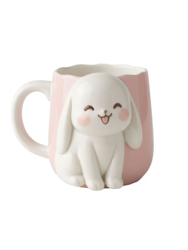 Кружка керамическая iLikeGift "Улыбающийся зайка", розовая (13,6*10,6*9,4),400мл