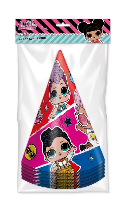 Набор бумажных колпаков 6 шт. &quot;LOL трехцветные&quot; 