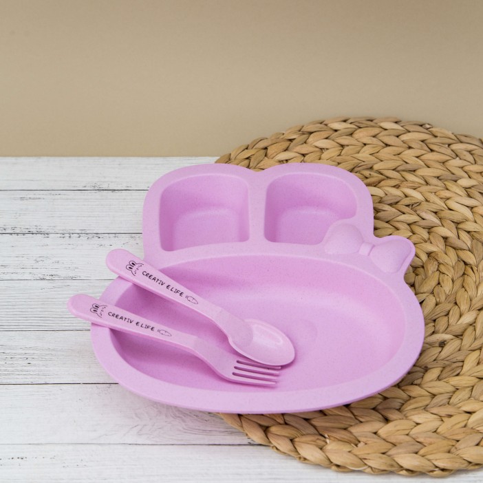Тарелка &quot;Little rabbit&quot;, pink (ложка+вилка) 