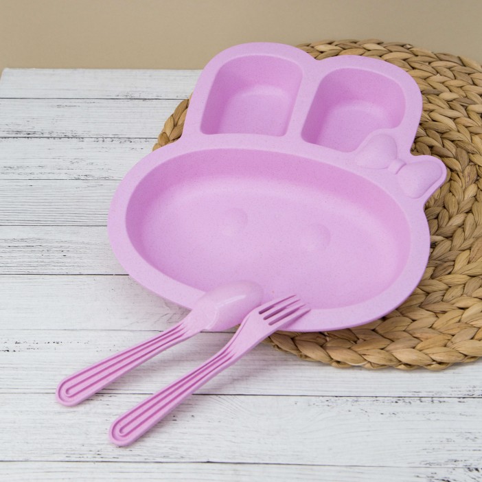 Тарелка &quot;Little rabbit&quot;, pink (ложка+вилка) 