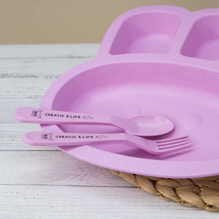 Тарелка &quot;Little rabbit&quot;, pink (ложка+вилка) 