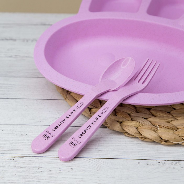 Тарелка &quot;Little rabbit&quot;, pink (ложка+вилка) 