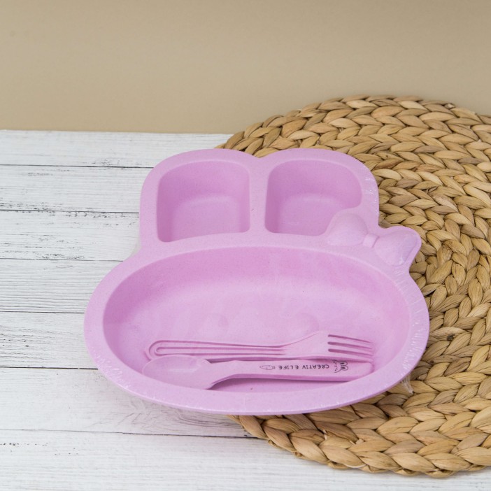 Тарелка &quot;Little rabbit&quot;, pink (ложка+вилка) 