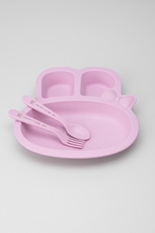 Тарелка "Little rabbit", pink (ложка+вилка)