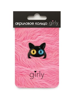 Кольцо акриловое GIRLY "Черный кот", черное (d=1,7 см)