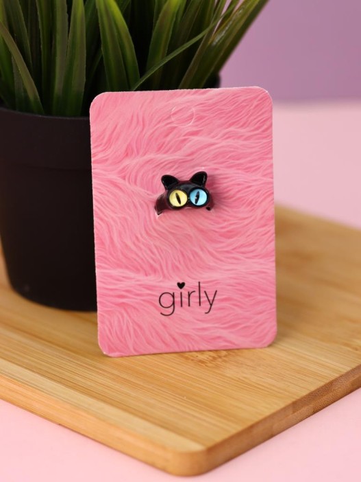 Кольцо акриловое GIRLY "Черный кот", черное (d=1,7 см) 