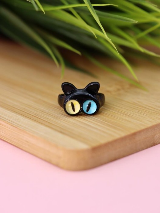 Кольцо акриловое GIRLY "Черный кот", черное (d=1,7 см) 