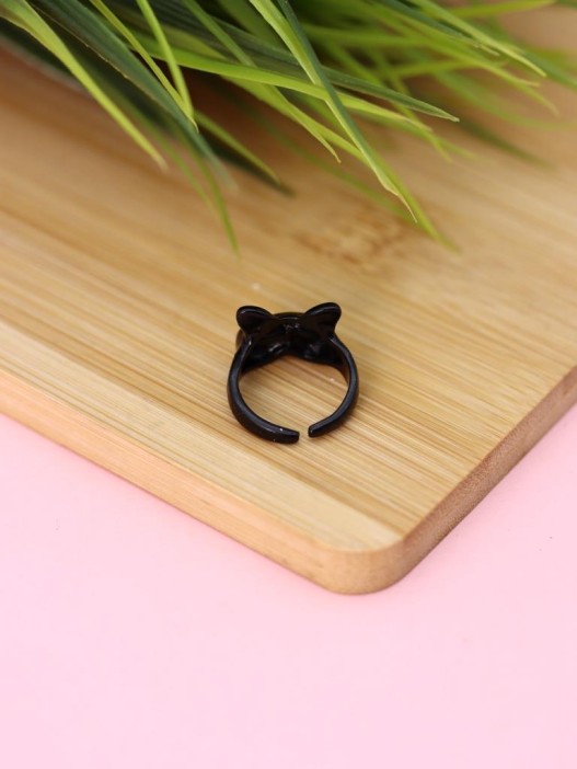 Кольцо акриловое GIRLY "Черный кот", черное (d=1,7 см) 