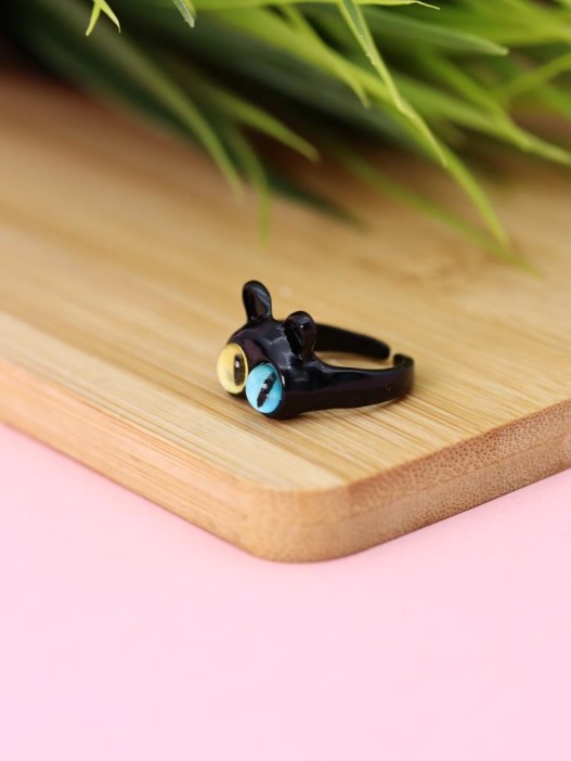 Кольцо акриловое GIRLY "Черный кот", черное (d=1,7 см) 