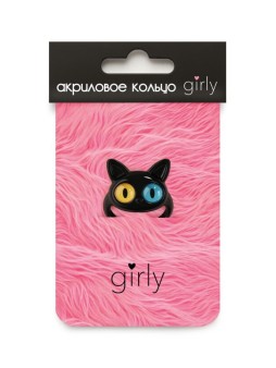 Кольцо акриловое GIRLY "Черный кот", черное (d=1,7 см)