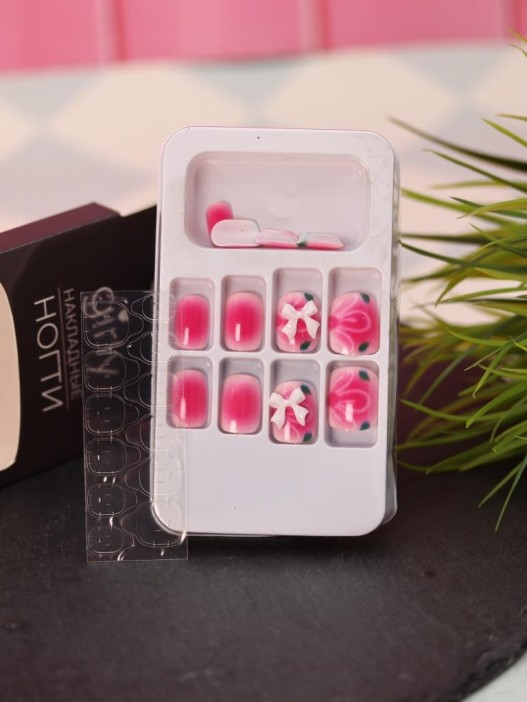 Накладные ногти GIRLY «White bow», 12 шт., с клеевыми пластинами 