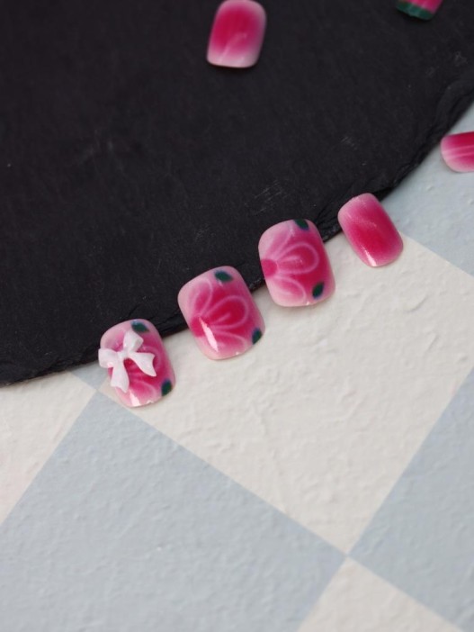 Накладные ногти GIRLY «White bow», 12 шт., с клеевыми пластинами 