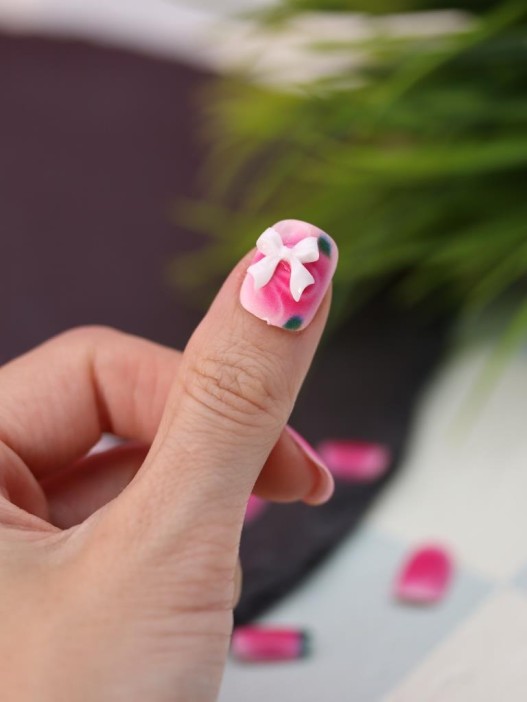 Накладные ногти GIRLY «White bow», 12 шт., с клеевыми пластинами 