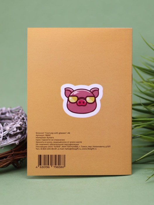 Блокнот А6 &quot;Cool pig with glasses&quot; 