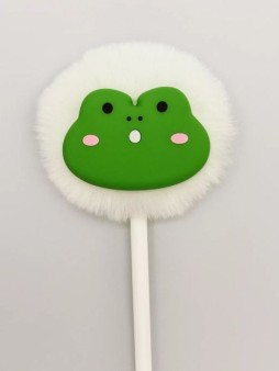 Ручка шариковая с помпоном "Пушистый лягушонок", белая