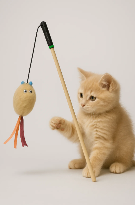 Махалка для кошек &quot;Мышка&quot;, бежевая с лентами 