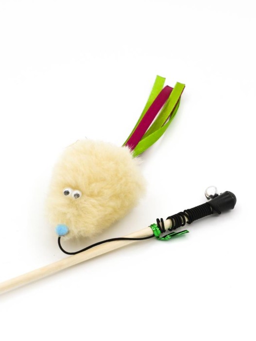 Махалка для кошек &quot;Мышка&quot;, бежевая с лентами 