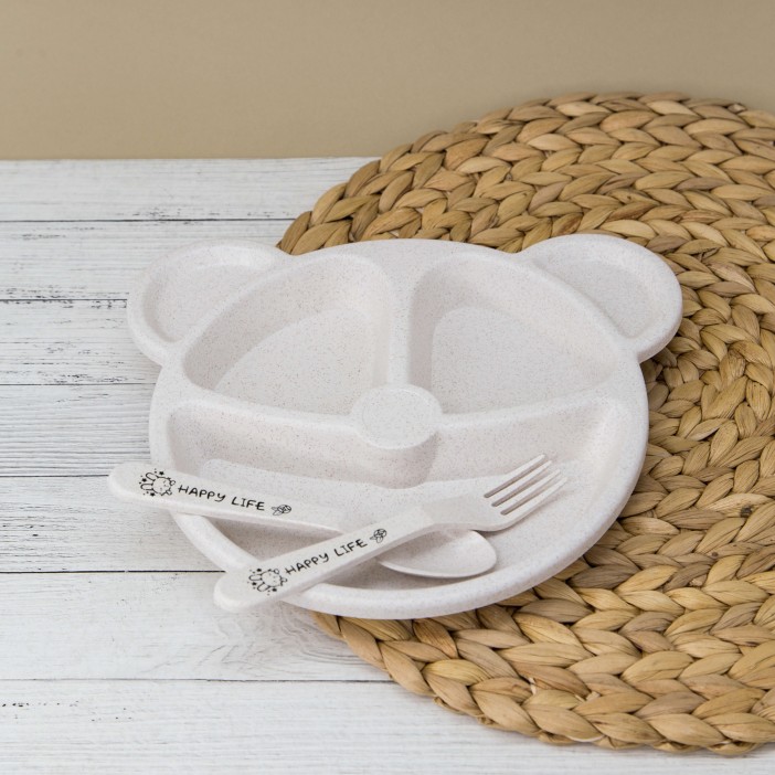 Тарелка &quot;Bear&quot;, beige (ложка+вилка) 