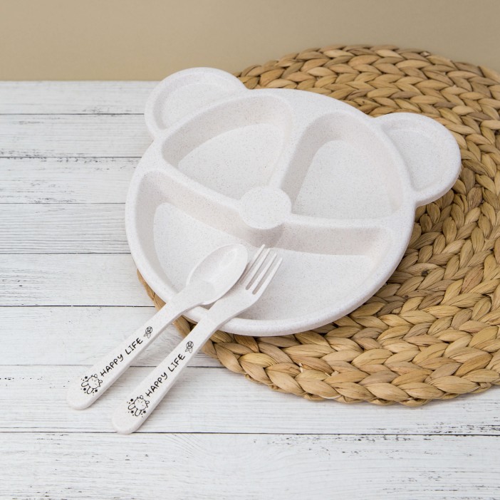 Тарелка &quot;Bear&quot;, beige (ложка+вилка) 