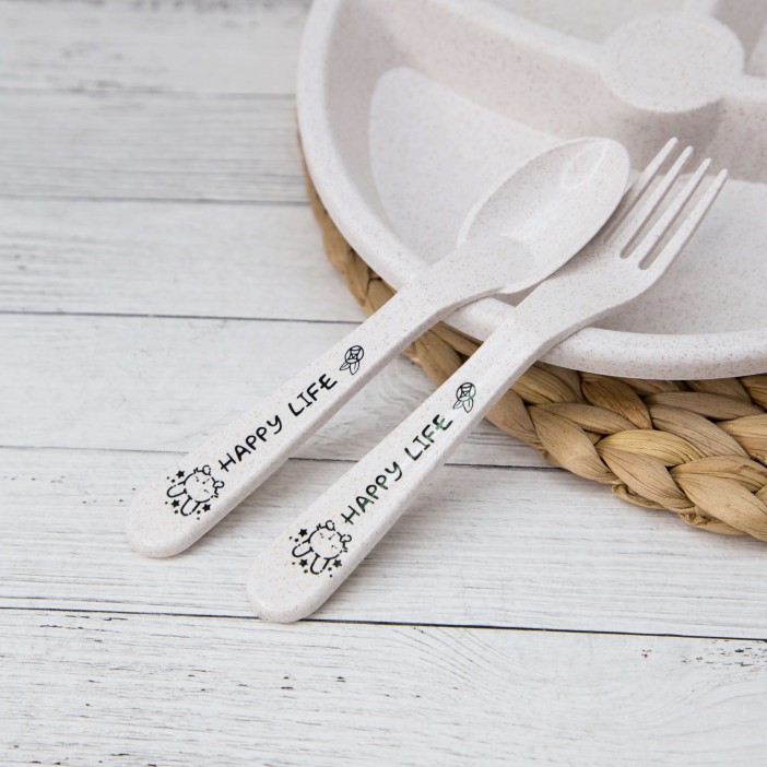 Тарелка &quot;Bear&quot;, beige (ложка+вилка) 