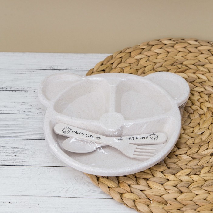 Тарелка &quot;Bear&quot;, beige (ложка+вилка) 