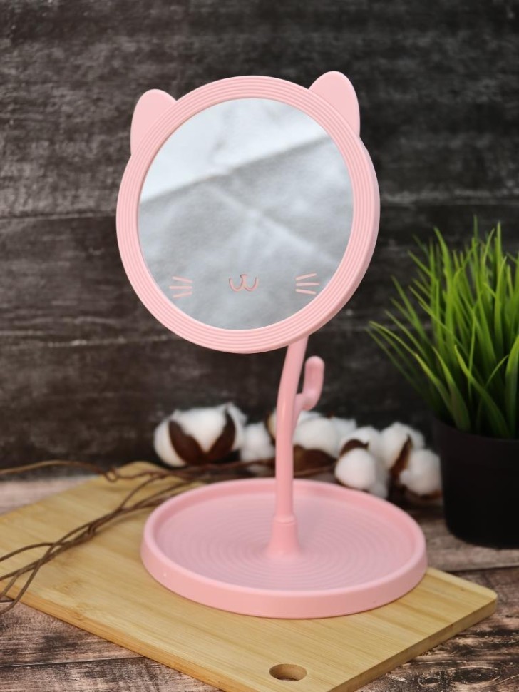 Зеркало настольное GIRLY "Улыбающийся кот", розовое