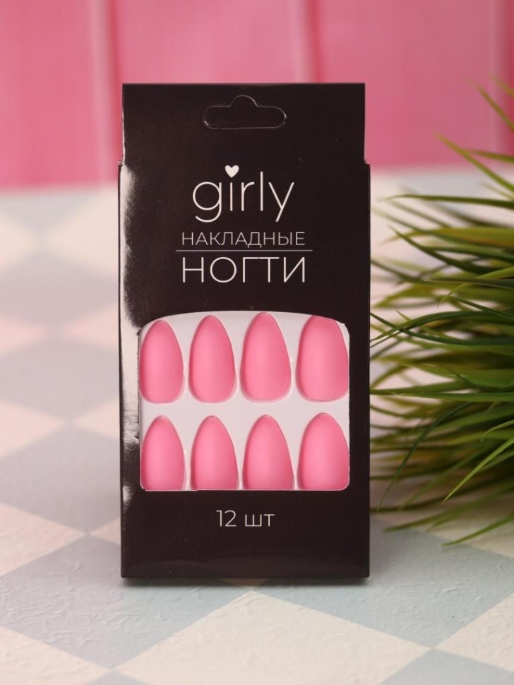 Накладные ногти GIRLY "Насыщенно-розовые", 12 шт., с клеевыми пластинами