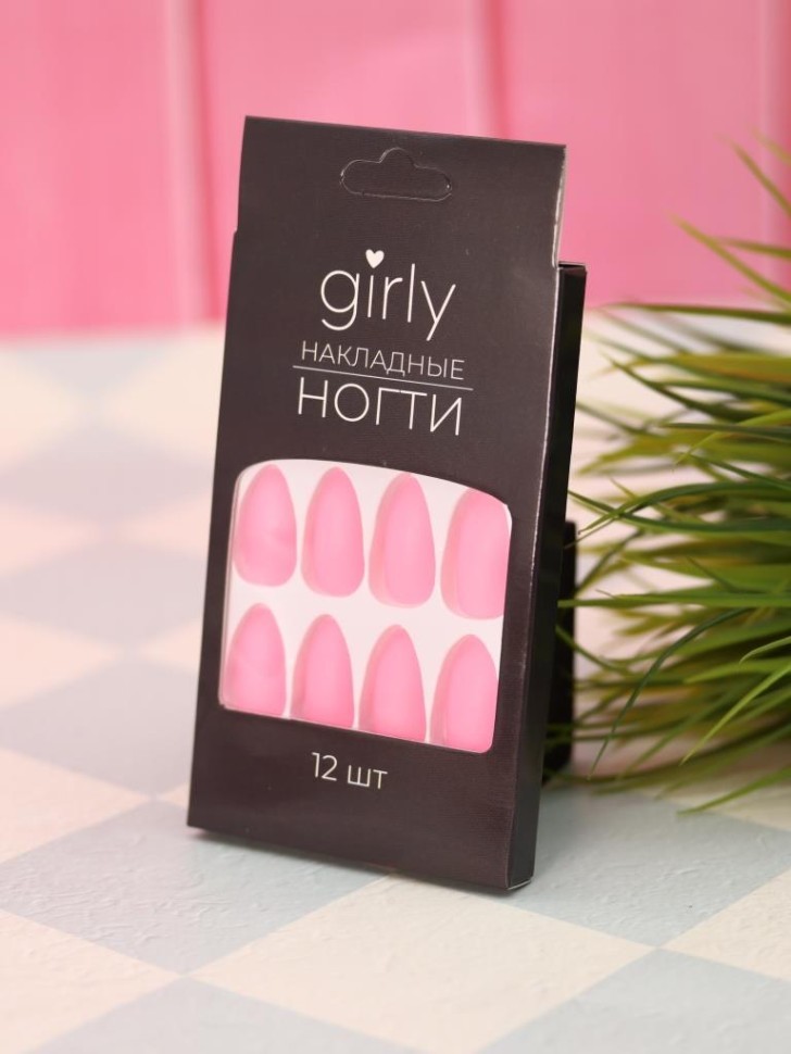 Накладные ногти GIRLY "Насыщенно-розовые", 12 шт., с клеевыми пластинами
