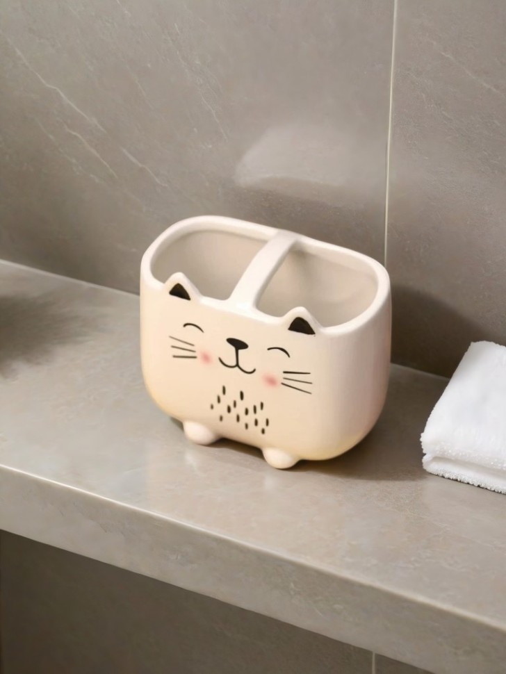 Подставка для зубных щёток iLikeGift "Милый котик", 550 мл