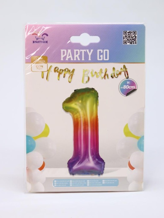 Шар фольгированный &quot;Multicolour numbers&quot; цифра 1, (80 см) 