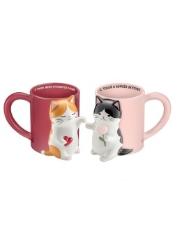 Набор кружек керамических iLikeGift 2 шт. "Кошачья любовь" (14,2*10,9*11,3см),430мл