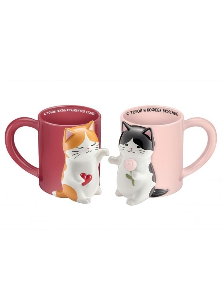 Набор кружек керамических iLikeGift 2 шт. "Кошачья любовь" (14,2*10,9*11,3см),430мл
