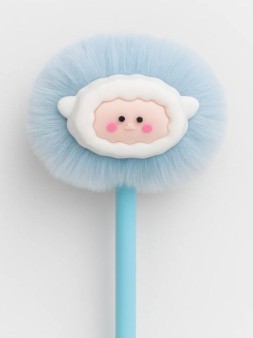 Ручка шариковая с помпоном "Пушистая лама", голубая